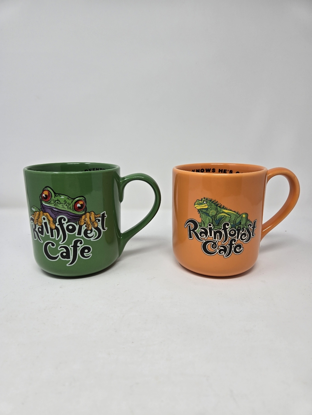 Vintage Rainforest Cafe Mugs Cha Cha Iggy Green Orange Set Of 2